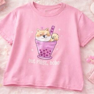 Pink Boba Dog Graphic T-Shirt Size Extra Large